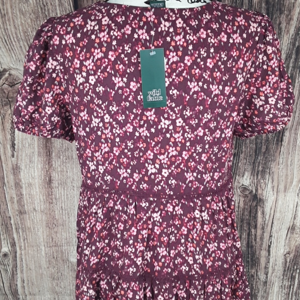WILD FABLE Red Floral Tiered Babydoll Dress - Picture 6 of 7